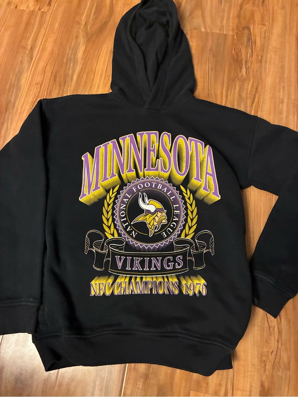 NFL Minnesota Vikings Black Pullover Hoodie with Purple & Gold Logo